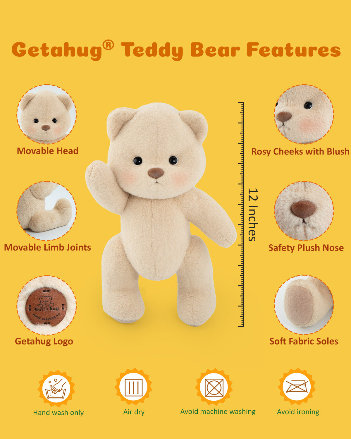 Getahug Fluffy Little Elephant Bear | Handmade Jointed Teddy Bear Gift