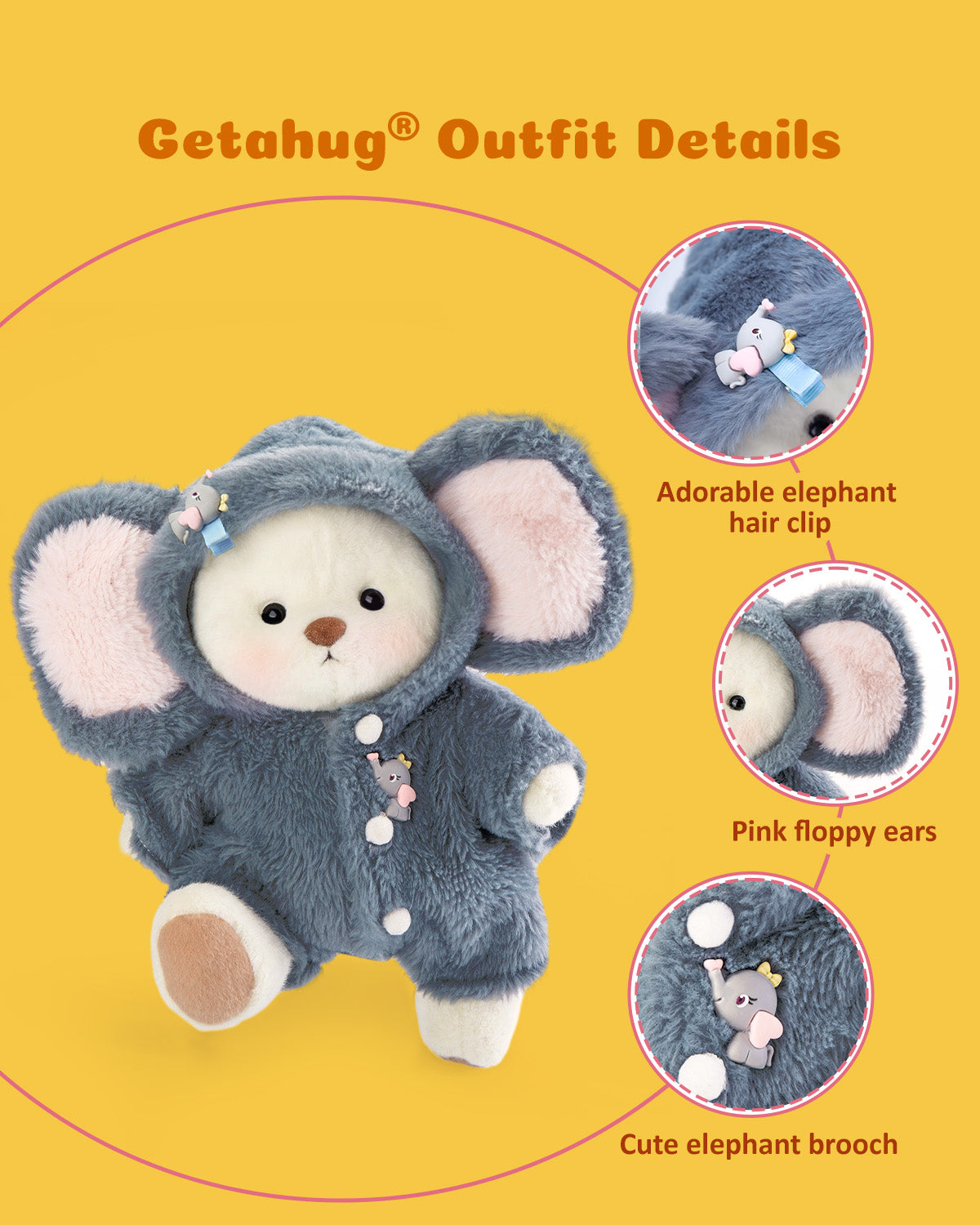 Getahug Fluffy Little Elephant Bear | Handmade Jointed Teddy Bear Gift